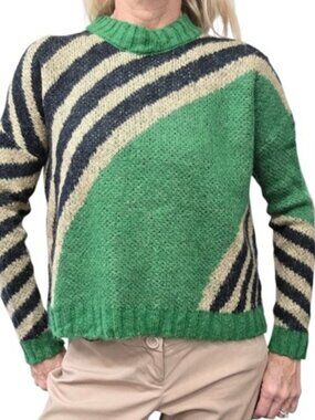 Niccolai Italy Mohair Blend Green Abstract Stripe Knit Sweater S